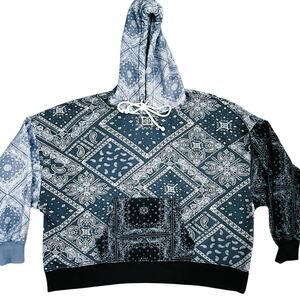 American Eagle Small Paisley Bandana Patchwork Hoodie Pullover Sweatshirt